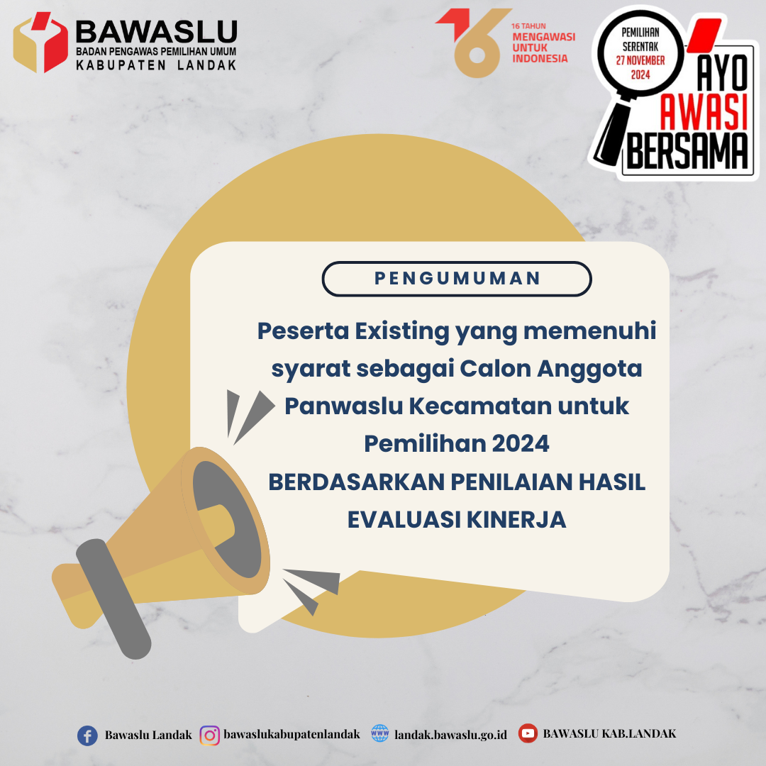 Pengumuman Hasil Evaluasi Panwaslu Kecamatan Exisiting 2024